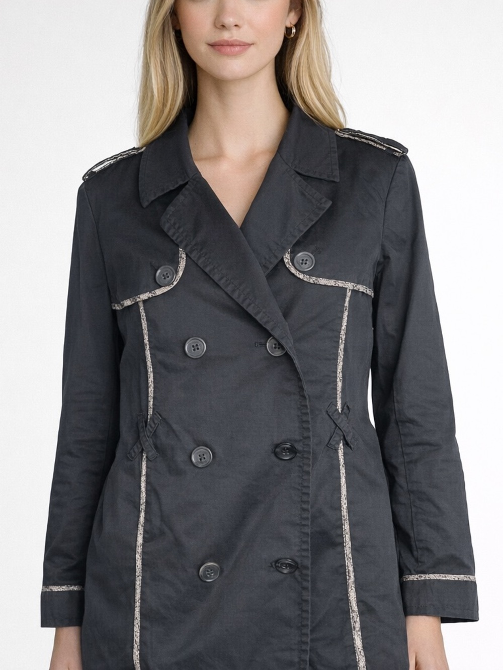 Jason Wu for Target Trench Coat Black Double Breasted Cotton Size L